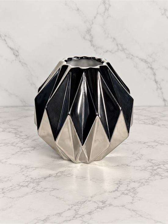 CB2 Other - CB2 Black and Silver Faceted Ceramic Vase